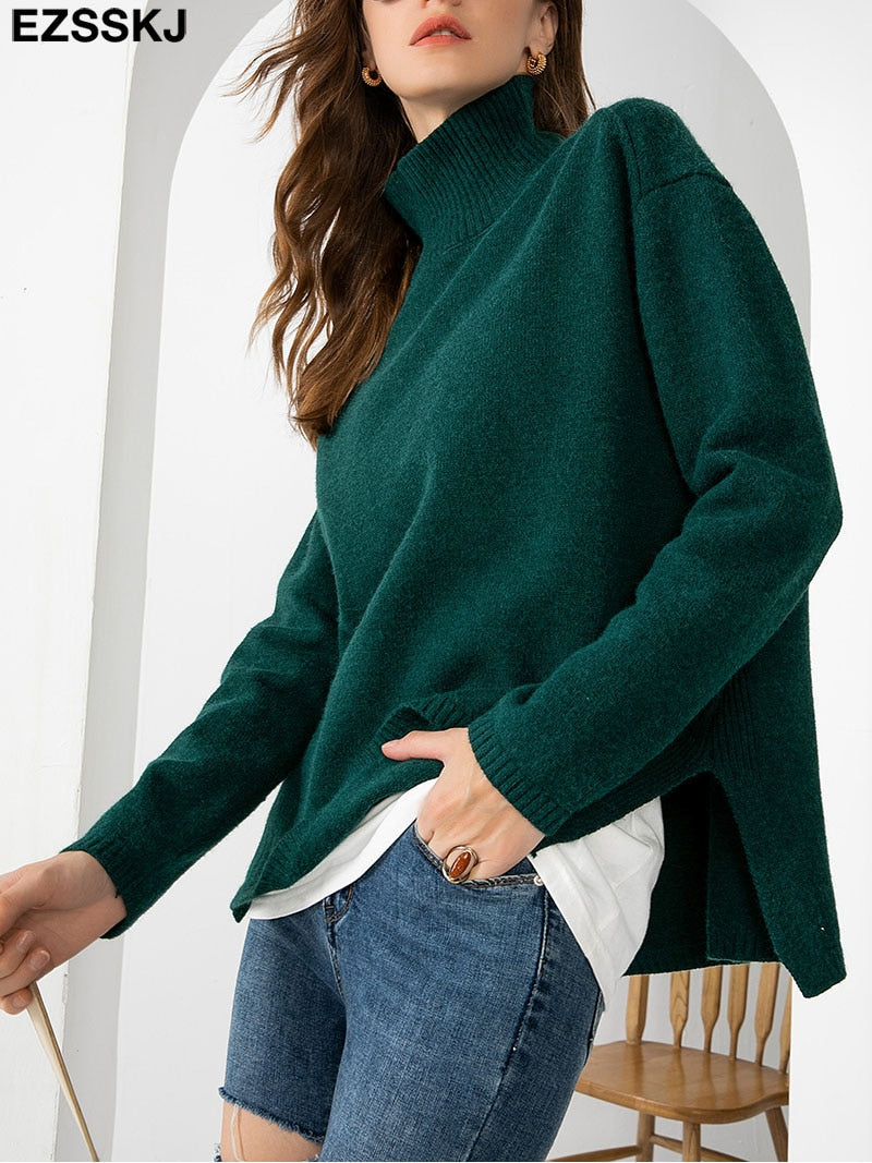 Autumn Winter basic oversize thick Sweater pullovers Women 2021 loose cashmere  turtleneck Sweater Pullover female Long Sleeve