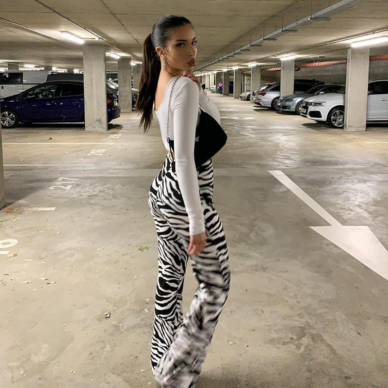 WannaThis Zebra Print Wide Leg Pants Trousers Sexy High Waist Autumn Women New 2020 Fashion Casual Female Trousers Streetwear