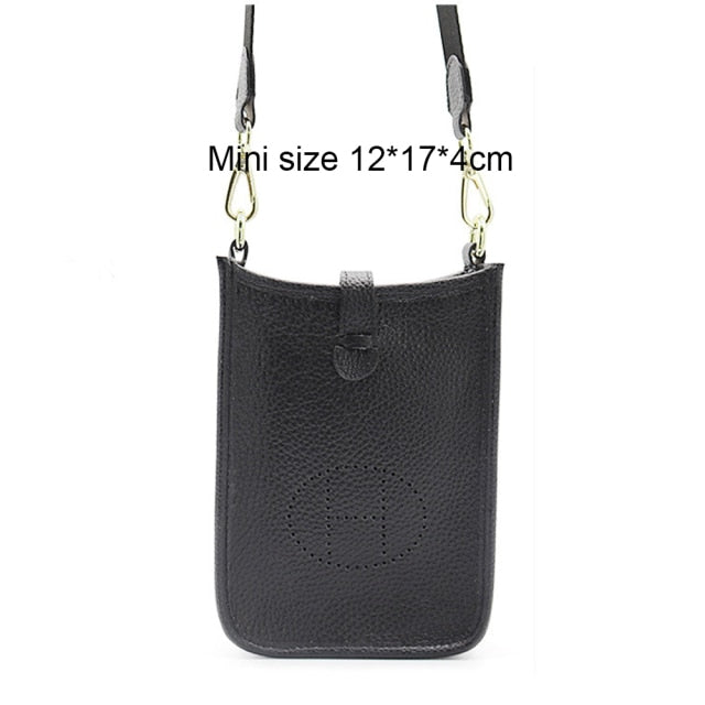 Luxury Fashion Genuine Leather Hollow H Messenger Crossbody Bag Women Cowhide Pebble Leather Lady Phone Purse Shoulder Handbag