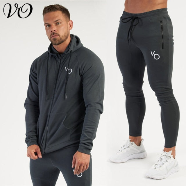 Jogger cotton spring and autumn men's suit streetwear casual hooded zipper hoodie jacket tops slim men's trousers