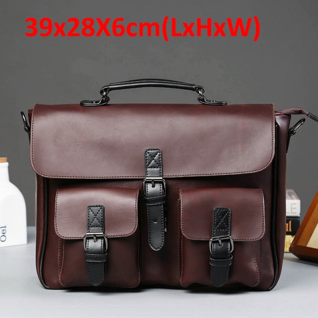 Men Leather Black Briefcase Business Handbag Messenger Bags Male Vintage Shoulder Bag Men's Large Laptop Travel Bags