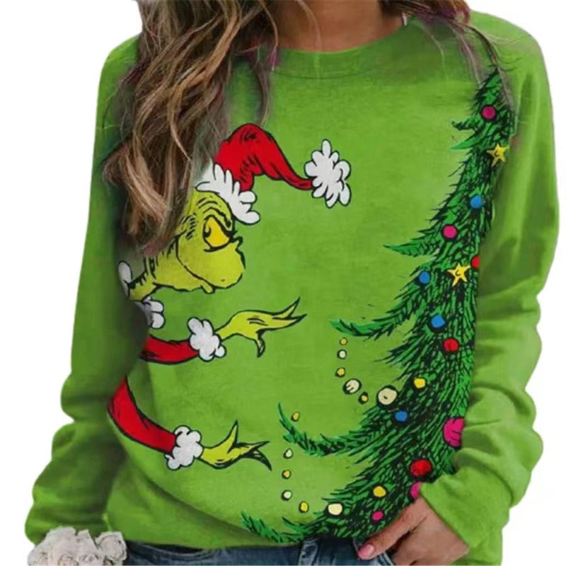 Fashion Y2K Women's T-shirt Long Sleeve Tops Christmas Cotton Woman Clothes High Streetwear Blouse Grinch Casual Female Clothing