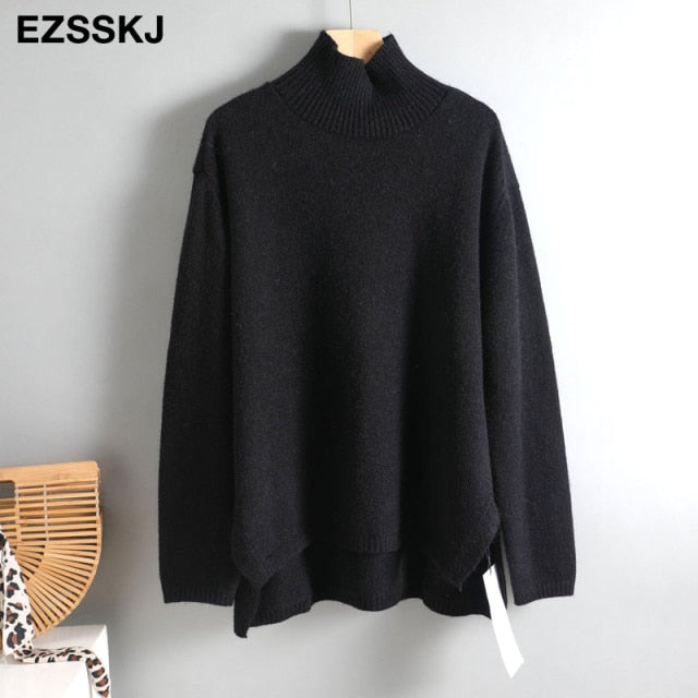 Autumn Winter basic oversize thick Sweater pullovers Women 2021 loose cashmere  turtleneck Sweater Pullover female Long Sleeve