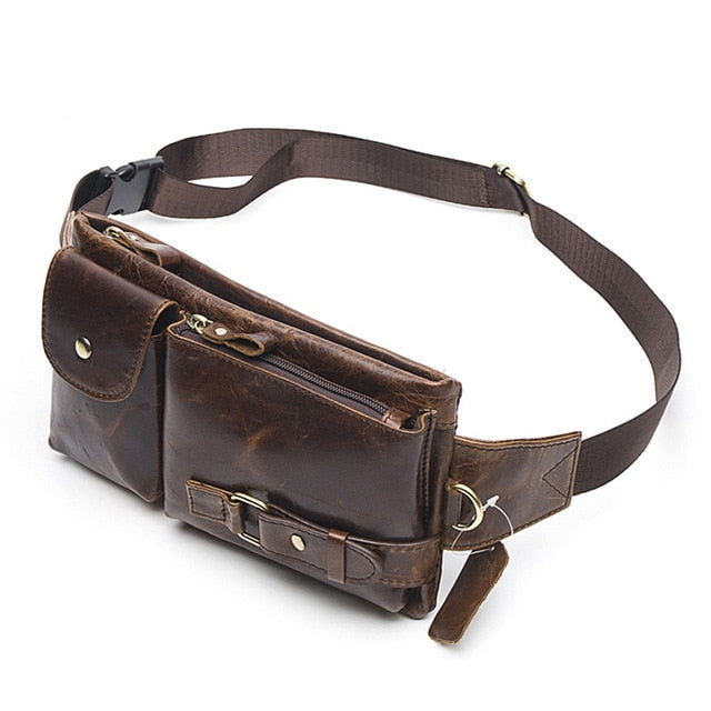 Genuine Leather Waist Packs Men Waist Bags Fanny Pack Belt Bag Phone Bags Travel Waist Pack