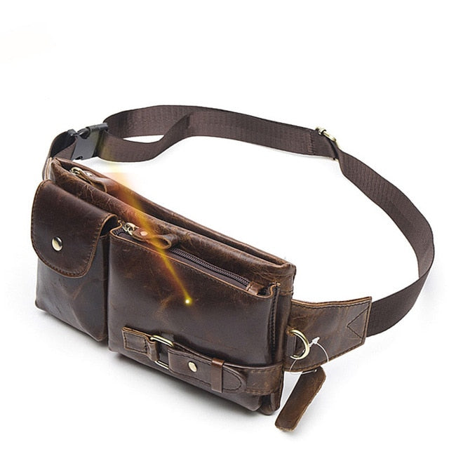 Genuine Leather Waist Packs Men Waist Bags Fanny Pack Belt Bag Phone Bags Travel Waist Pack