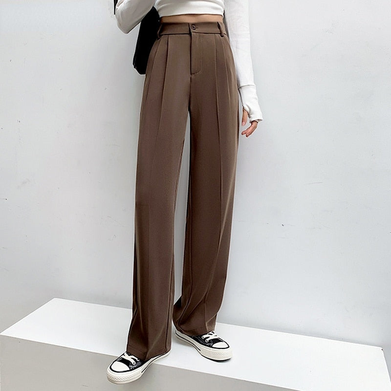 Casual High Waist Loose Wide Leg Pants for Women Spring Autumn New Female Floor-Length White Suits Pants Ladies Long Trousers