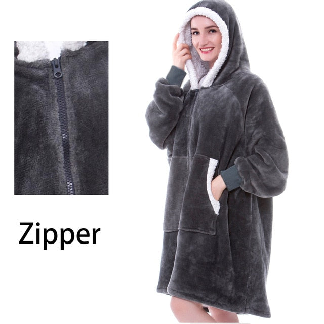 Oversized Hoodie Blanket With Sleeves Sweatshirt Plaid Winter Fleece For Women