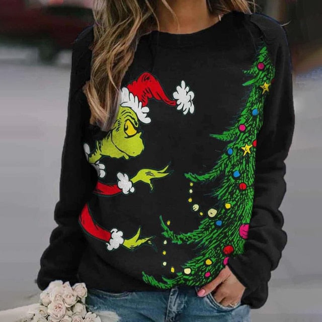 Fashion Y2K Women's T-shirt Long Sleeve Tops Christmas Cotton Woman Clothes High Streetwear Blouse Grinch Casual Female Clothing