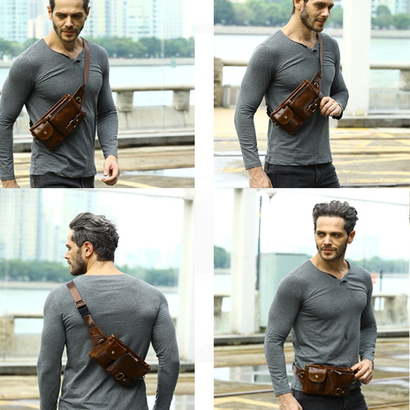 Genuine Leather Waist Packs Men Waist Bags Fanny Pack Belt Bag Phone Bags Travel Waist Pack