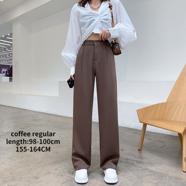 Casual High Waist Loose Wide Leg Pants for Women Spring Autumn New Female Floor-Length White Suits Pants Ladies Long Trousers