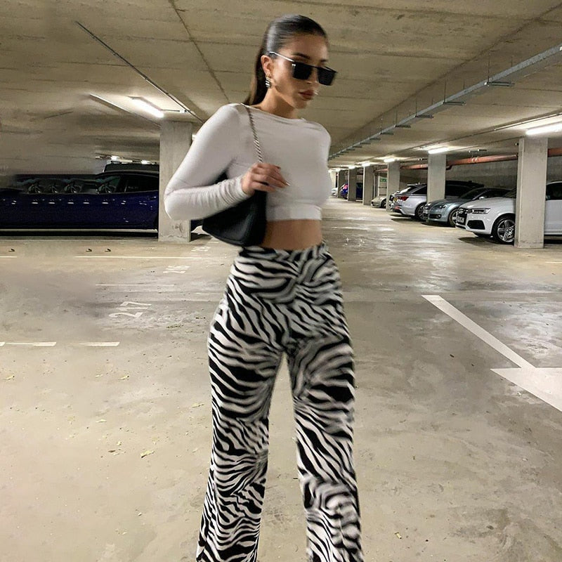 WannaThis Zebra Print Wide Leg Pants Trousers Sexy High Waist Autumn Women New 2020 Fashion Casual Female Trousers Streetwear