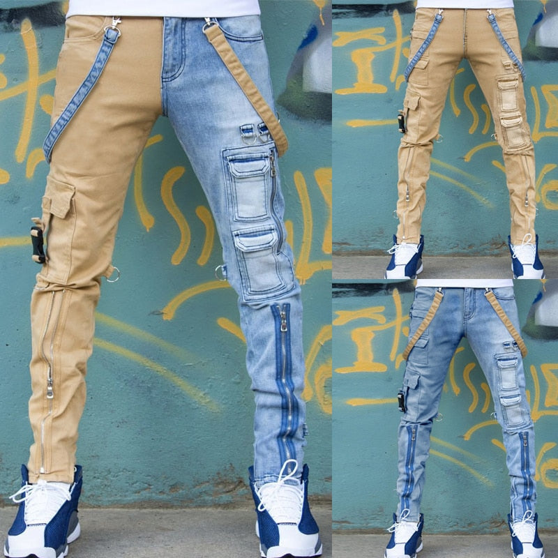 Men's jeans 2021 high street straight overalls men's oversized hip-hop yellow blue denim trousers fashion men's casual jeans