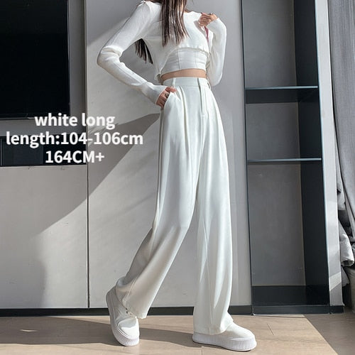 Casual High Waist Loose Wide Leg Pants for Women Spring Autumn New Female Floor-Length White Suits Pants Ladies Long Trousers