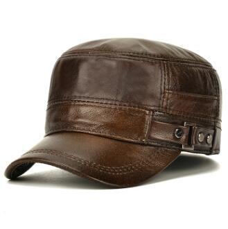 SHALUOTAOTAO Men's Flat Cap Fashion Warm Ear Protectors Genuine Leather Hat Adjustable Size Brands Cowhide Military Hats Winter