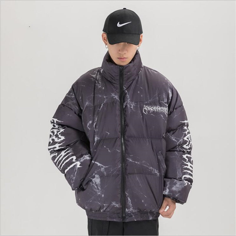 Hip Hop Jacket Parka Hurt Bear Print Men Winter Oversize Windbreaker Streetwear Harajuku Padded Jacket Coat Warm Outwear Hipster