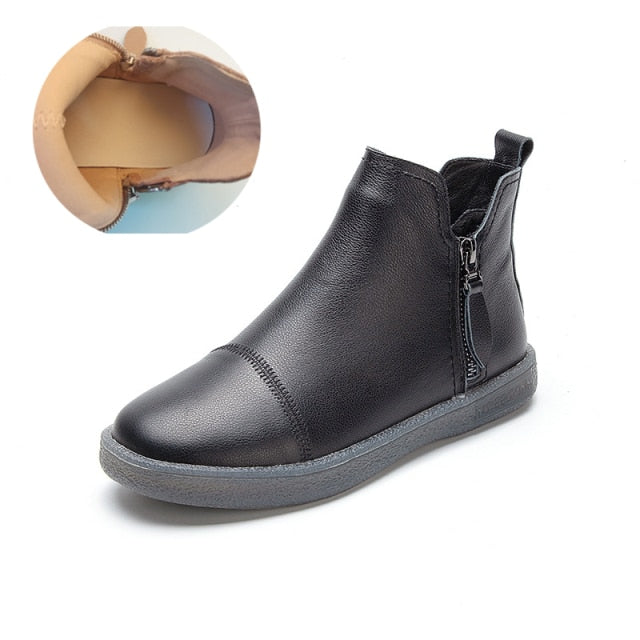 Fujin Genuine Leather Cow Women Ankle Boots Warm Fur Waterproof Slip on Super Comfortable Booties Autumn Winter Shoes Non Slip