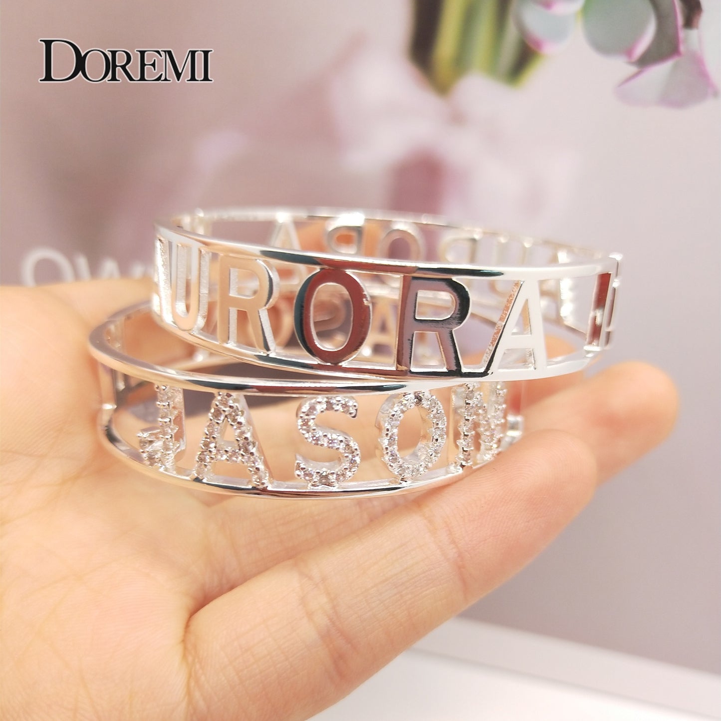 DOREMI Custom Zircon Name Bangles Closed Personality Custom Bracelet Jewelry Name Number Letters Custom Bracelet & Bangle Women