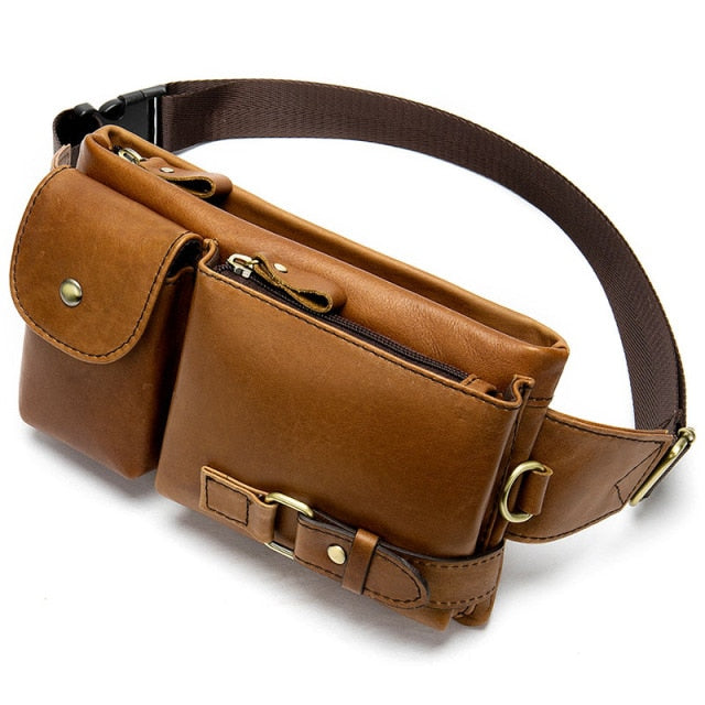 Genuine Leather Waist Packs Men Waist Bags Fanny Pack Belt Bag Phone Bags Travel Waist Pack