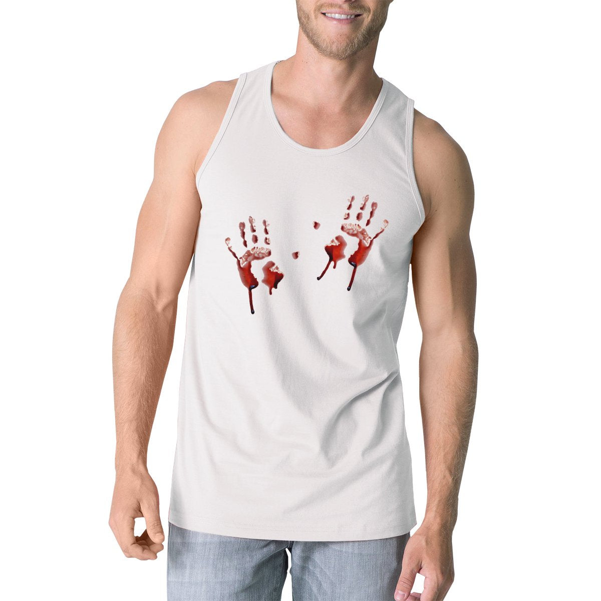 Bloody Handprints Mens White Tank Top