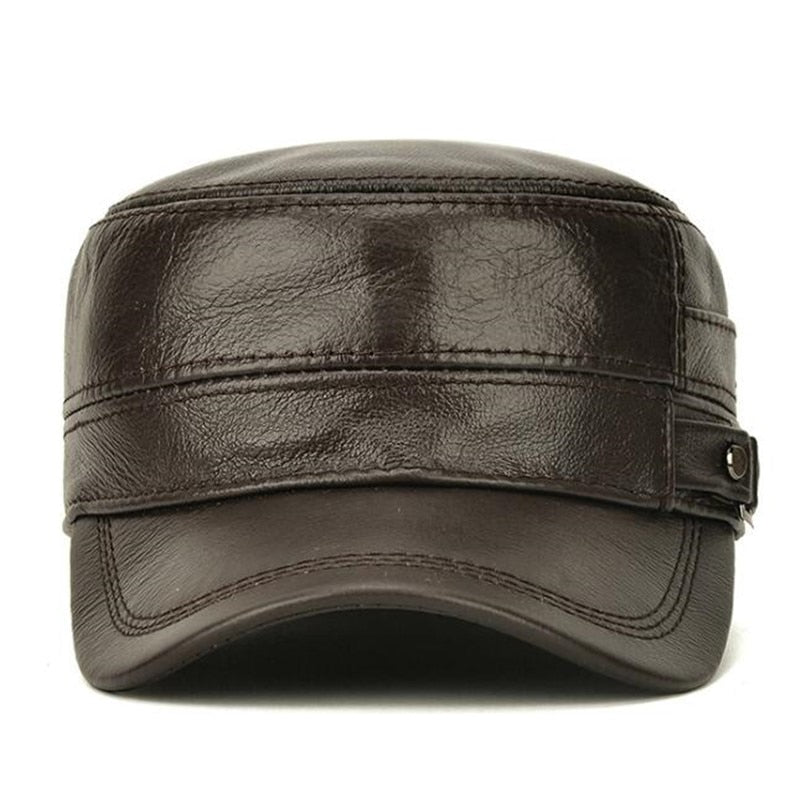 SHALUOTAOTAO Men's Flat Cap Fashion Warm Ear Protectors Genuine Leather Hat Adjustable Size Brands Cowhide Military Hats Winter