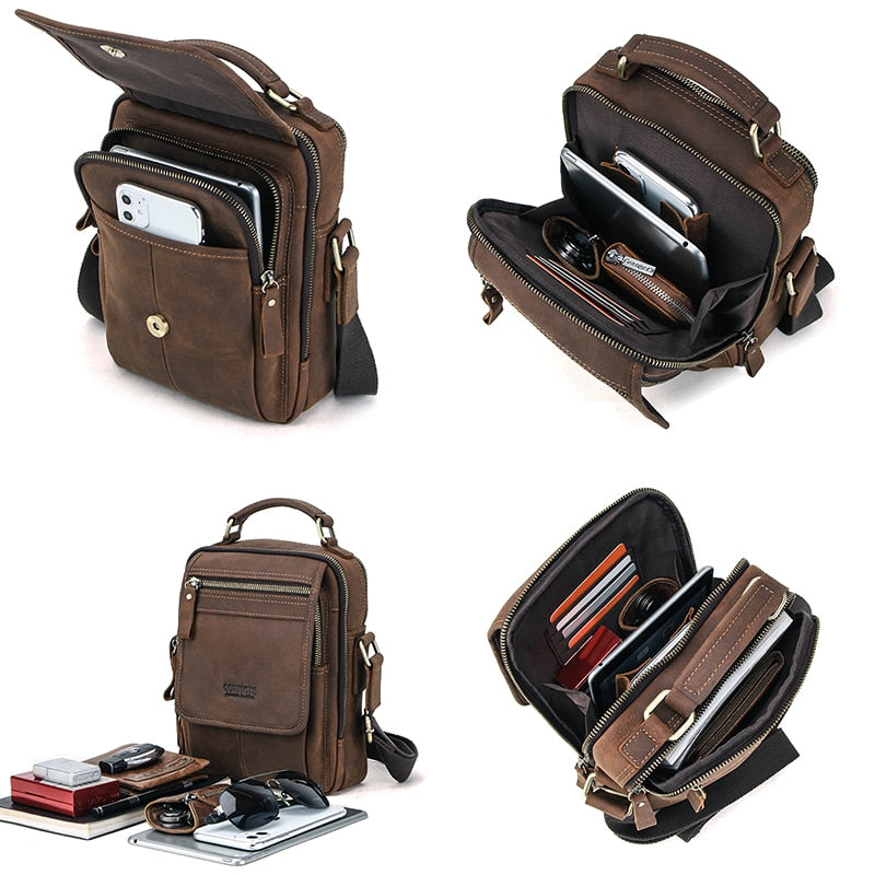 Leather Men Messenger Bag Vintage Man Hand Bags for 7.9" iPad High Quality Shoulder Bags Crossbody Bag