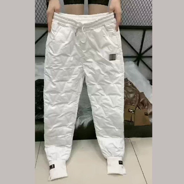 Autumn Cotton Trousers for Women's Snow Outerwear 2021 Winter New High Waist Thick Casual Feet Harem Pants Warm Casual Pants