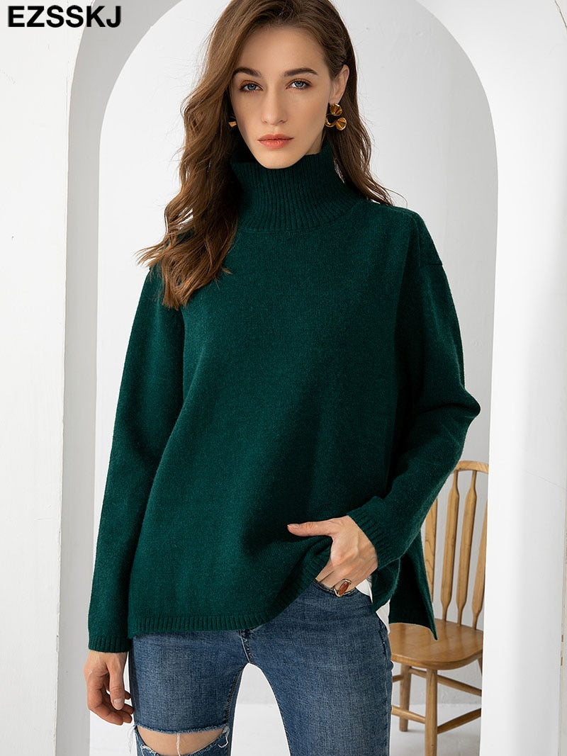 Autumn Winter basic oversize thick Sweater pullovers Women 2021 loose cashmere  turtleneck Sweater Pullover female Long Sleeve