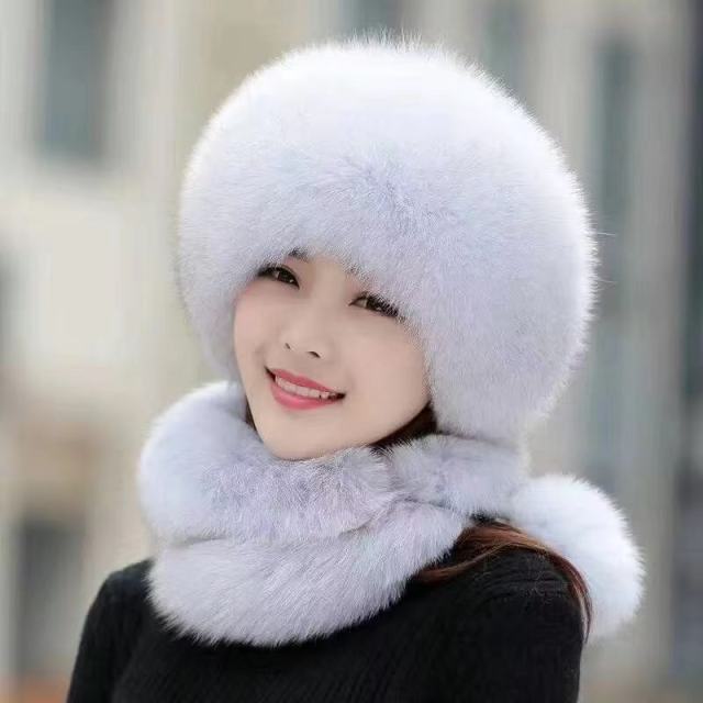 Women's Winter Hat 2021 Faux Fox Fur Bomber Hats Outdoor Windproof Leifeng Hats Warm Ear Protection Russian Snow Hat Ski Cap