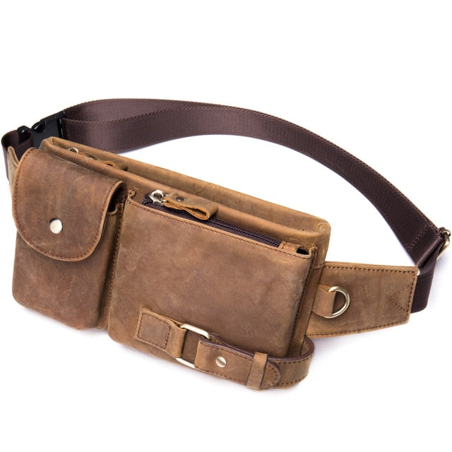 Genuine Leather Waist Packs Men Waist Bags Fanny Pack Belt Bag Phone Bags Travel Waist Pack