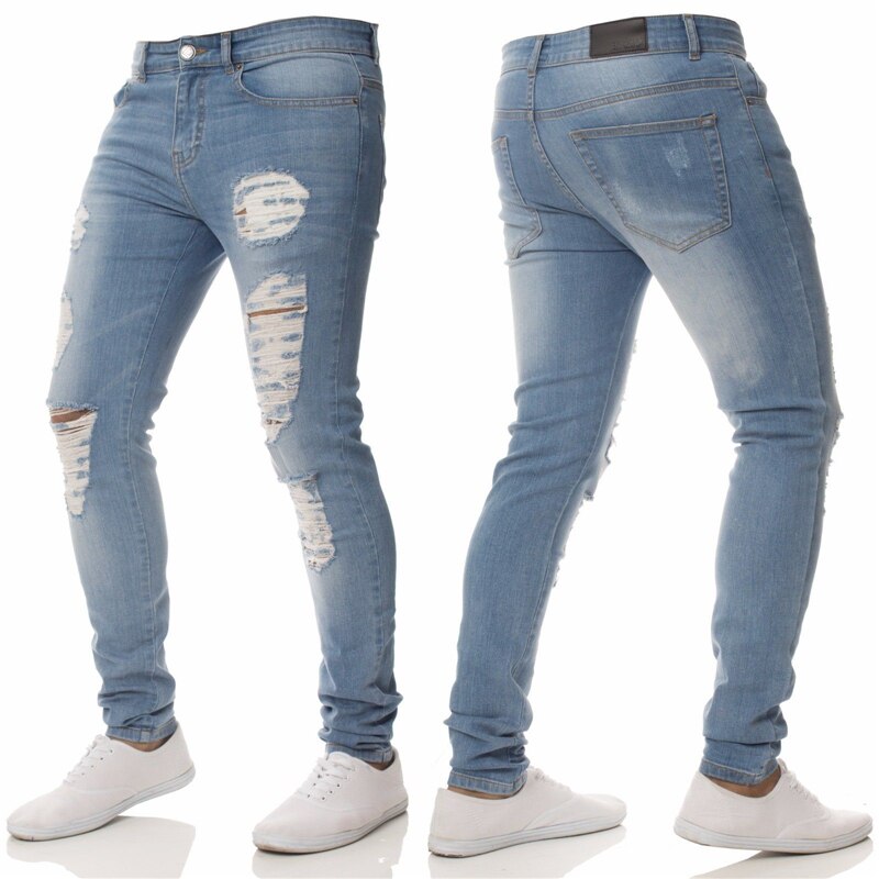 men's jeans fashion Hip hop trousers slim fit Hole ripped denim jeans skinny jeans men streetwear Men's pants