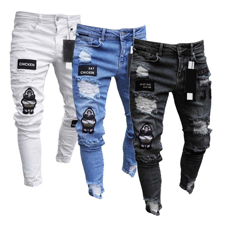 Spring Autumn Biker Casual Ripped Jeans Skinny Stretch Jeans Men Blue Hip Hop Slim Harem Homme Brand Denim Hole Pencil Pants