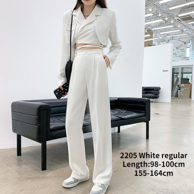 Casual High Waist Loose Wide Leg Pants for Women Spring Autumn New Female Floor-Length White Suits Pants Ladies Long Trousers