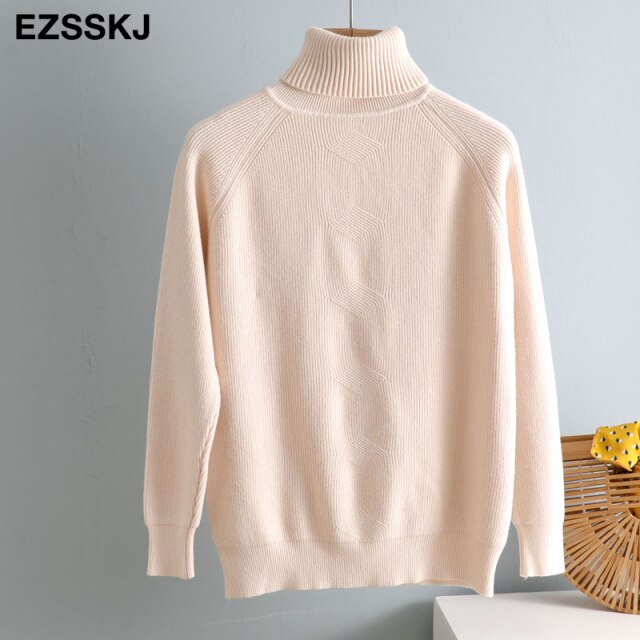 casual Autumn Winter Basic  THICK HIGH-NECK Sweater pullovers Women 2021 loose Knit  Pullover female Long Sleeve Khaki Sweater