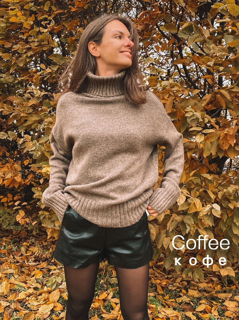 autumn Winter casual cashmere oversize thick Sweater pullovers Women 2021 loose Turtleneck women's sweaters jumper