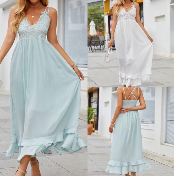 New Style Lace Shoulder Strap Long Skirt Bohemian Dress Light Sleeveless Dress