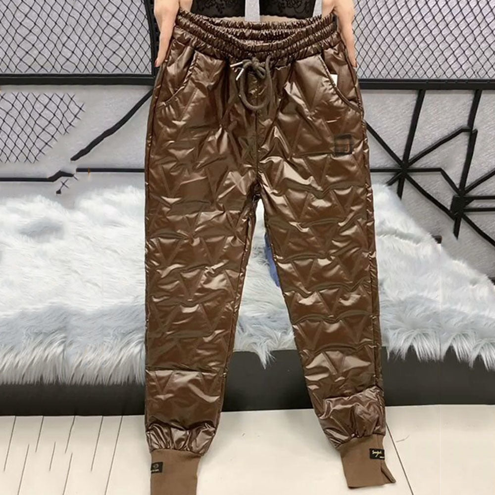 Autumn Cotton Trousers for Women's Snow Outerwear 2021 Winter New High Waist Thick Casual Feet Harem Pants Warm Casual Pants