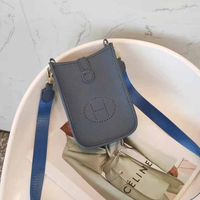 Luxury Fashion Genuine Leather Hollow H Messenger Crossbody Bag Women Cowhide Pebble Leather Lady Phone Purse Shoulder Handbag