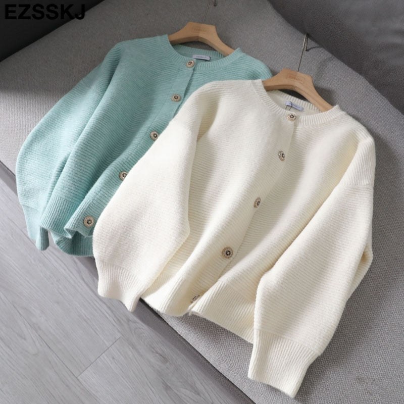 lantern Thick cashmere O-NECK Sweater Cardigans Women Autumn winter Casual long Sleeve Sweater For women Female Chic Jumpers