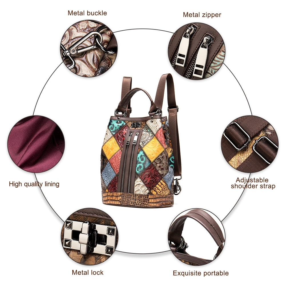 WESTAL Backpack for Women Genuine Leather Backpack Women Handbags Girls Travel Patchwork Female Backpacks For School Laptop 7420