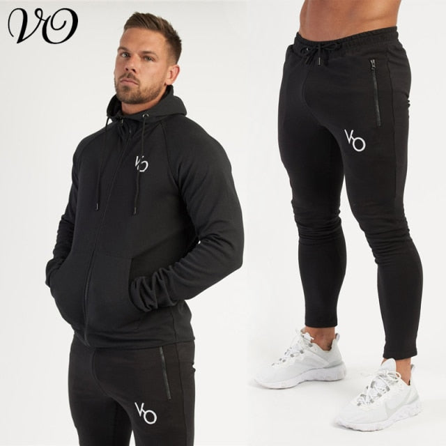 Jogger cotton spring and autumn men's suit streetwear casual hooded zipper hoodie jacket tops slim men's trousers