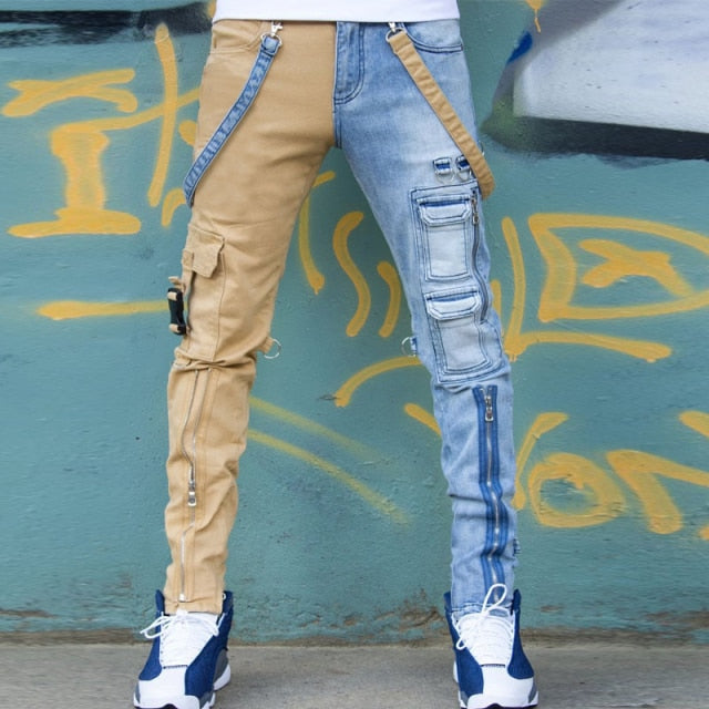 Men's jeans 2021 high street straight overalls men's oversized hip-hop yellow blue denim trousers fashion men's casual jeans