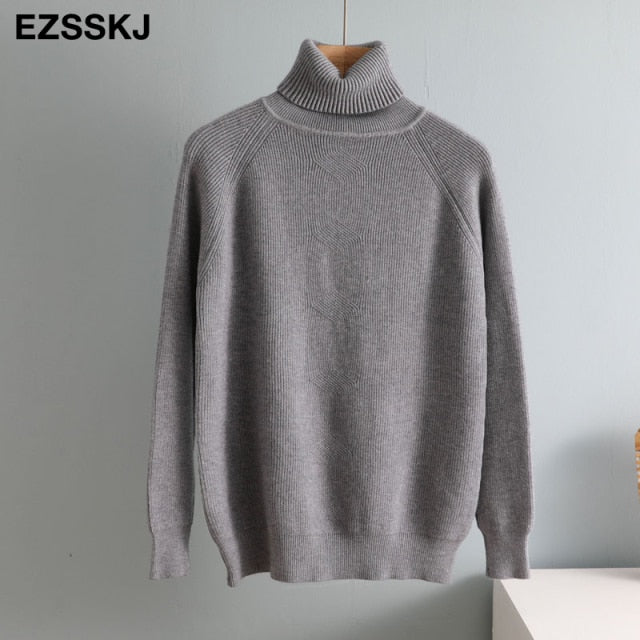 casual Autumn Winter Basic  THICK HIGH-NECK Sweater pullovers Women 2021 loose Knit  Pullover female Long Sleeve Khaki Sweater