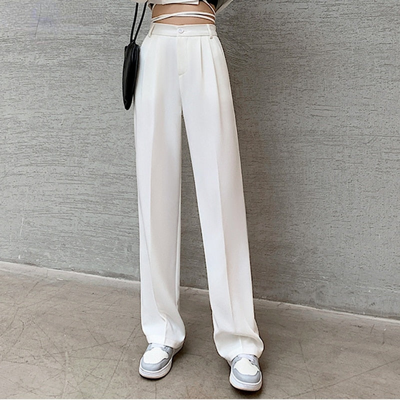 Casual High Waist Loose Wide Leg Pants for Women Spring Autumn New Female Floor-Length White Suits Pants Ladies Long Trousers