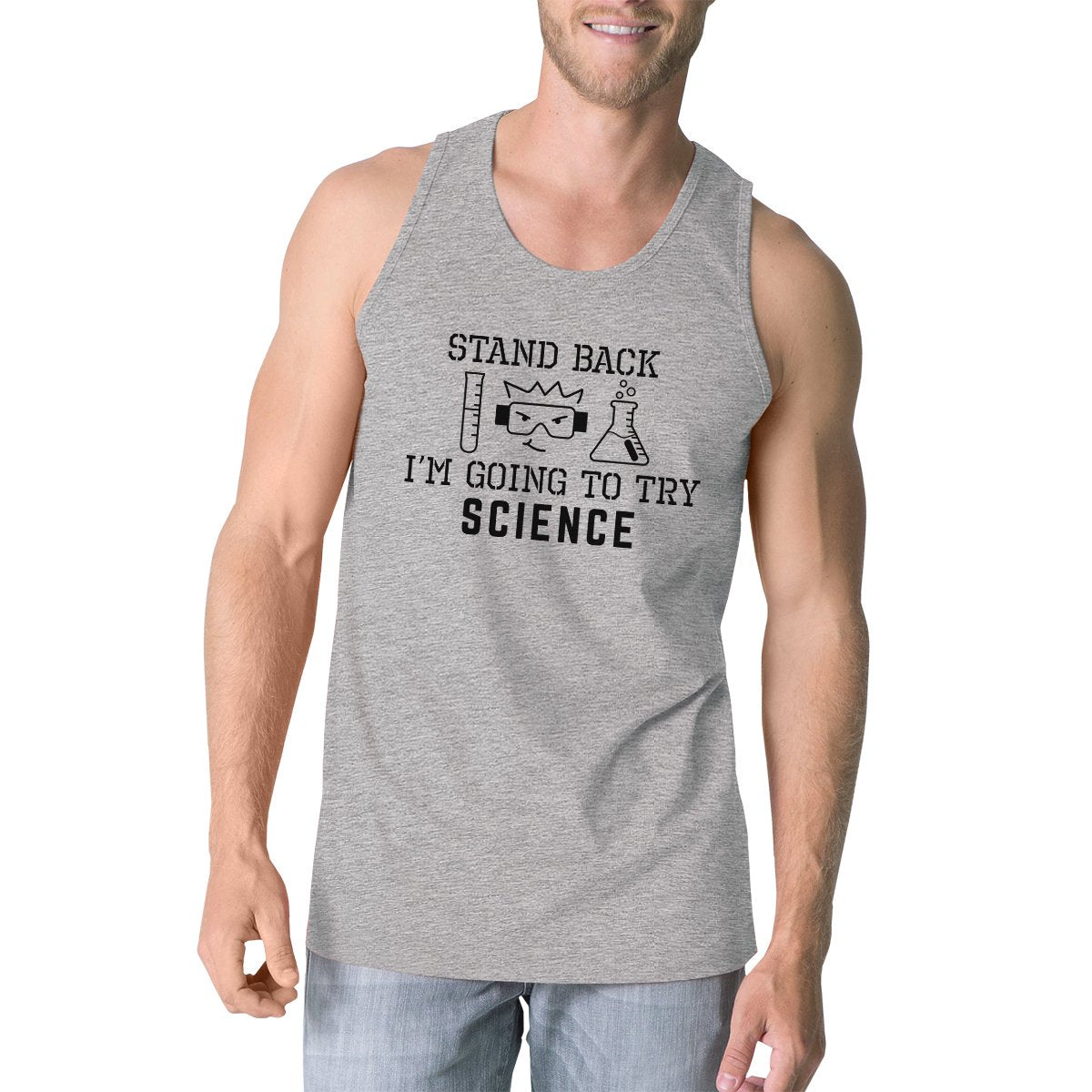 Stand Back Try Science Mens Grey Tank Top