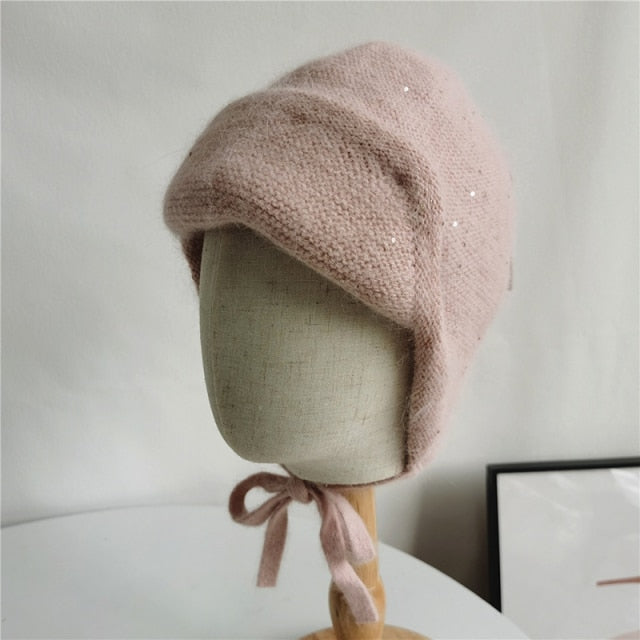 Women Hat Winter Angora Knit Earflap Warm Autumn Outdoor Skiing Accessory For Teenagers