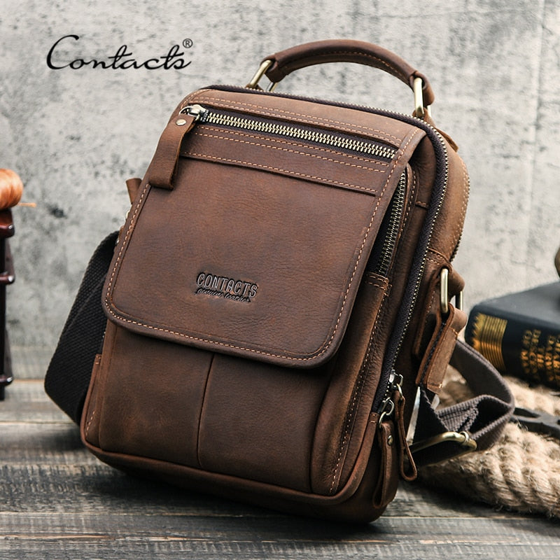 Leather Men Messenger Bag Vintage Man Hand Bags for 7.9" iPad High Quality Shoulder Bags Crossbody Bag