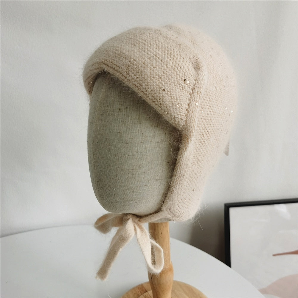 Women Hat Winter Angora Knit Earflap Warm Autumn Outdoor Skiing Accessory For Teenagers