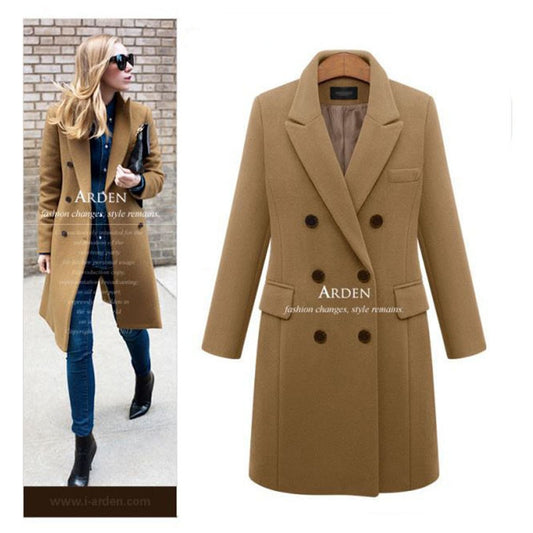 Jackets For Women Wool Blend Warm Long Coat Autumn Winter Plus Size Female Slim Fit Lapel Woolen Overcoat Cashmere Outerwear