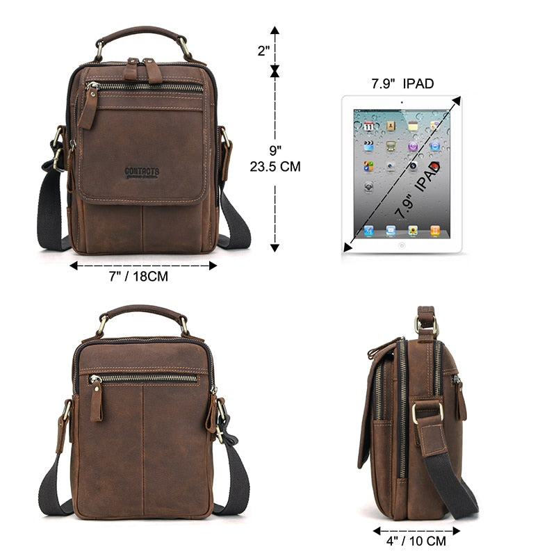 Leather Men Messenger Bag Vintage Man Hand Bags for 7.9" iPad High Quality Shoulder Bags Crossbody Bag