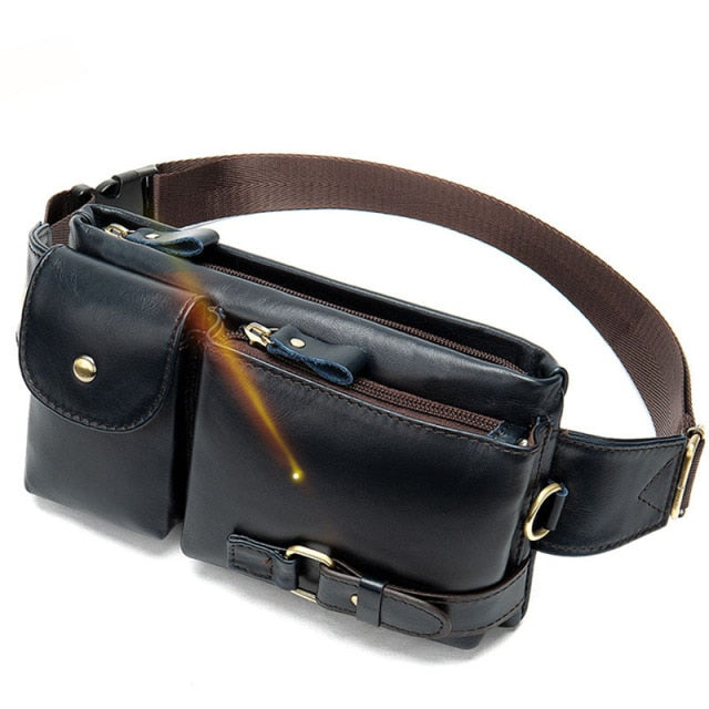 Genuine Leather Waist Packs Men Waist Bags Fanny Pack Belt Bag Phone Bags Travel Waist Pack